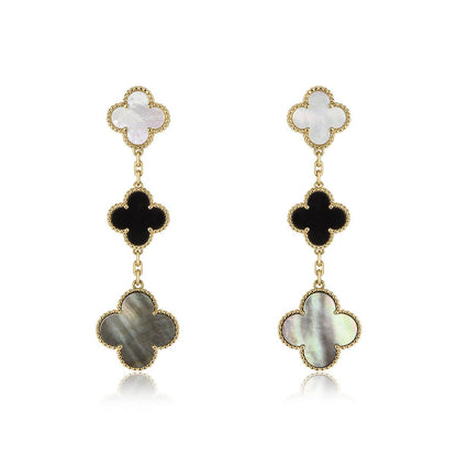 [Perla Lux]CLOVER EARRINGS GOLD ONYX MOP 3 MOTIF