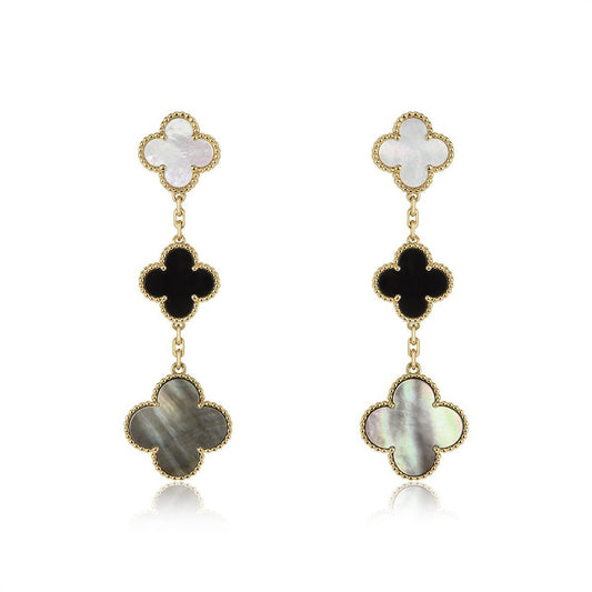 [Perla Lux]CLOVER EARRINGS GOLD ONYX MOP 3 MOTIF