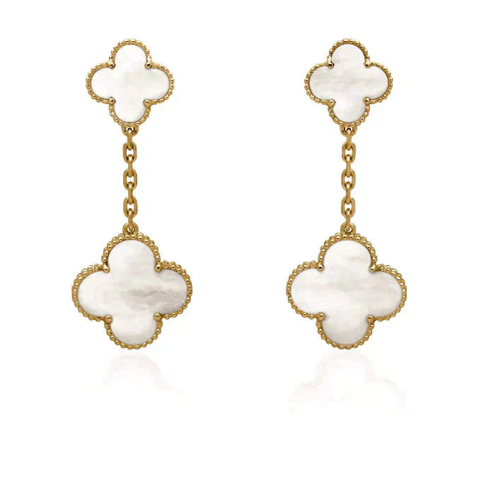 [Perla Lux]CLOVER 2 MOTIF WHITE MOP EARRINGS