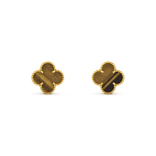 [Perla Lux]CLOVER MEDIUM 1 MOTIFS TIGER EYE EARRINGS