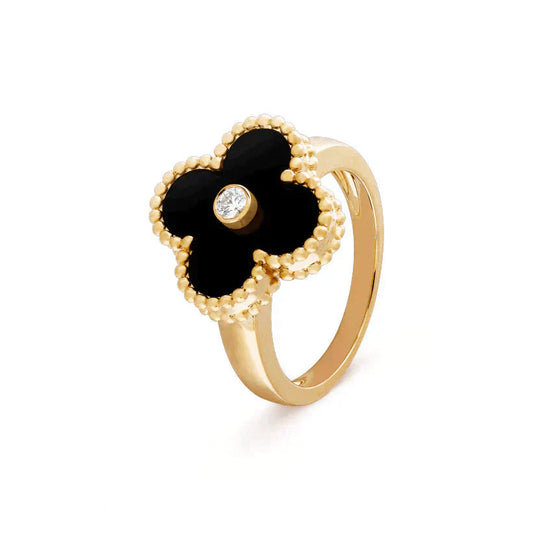 [Perla Lux]CLOVER ONYX RING GOLD DIAMOND