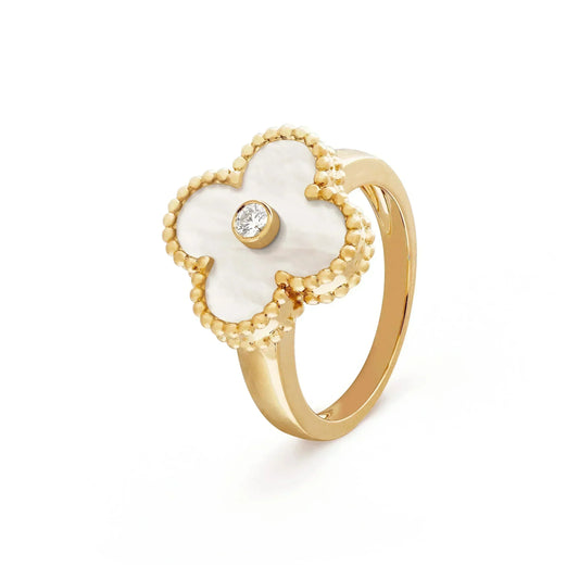[Perla Lux]CLOVER PINK MOP RING GOLD DIAMOND