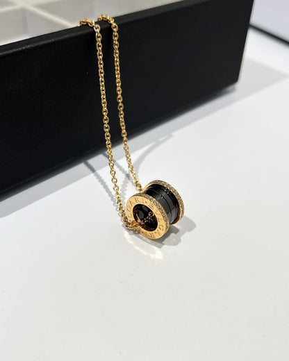[Perla Lux]ZERO 1 BLACK CERAMIC DIAMOND PINK GOLD NECKLACE