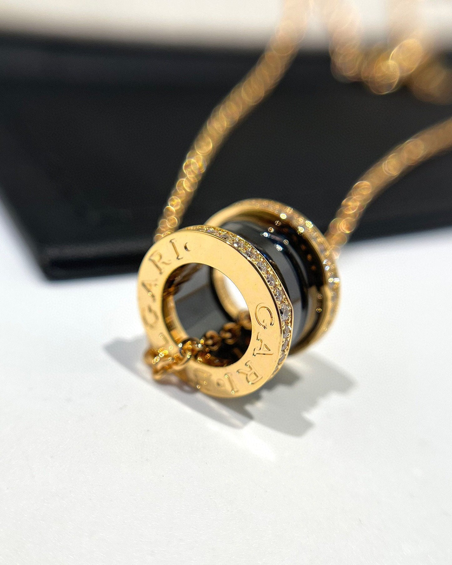 [Perla Lux]ZERO 1 BLACK CERAMIC DIAMOND PINK GOLD NECKLACE