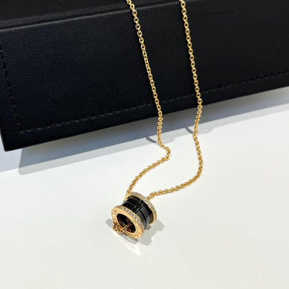 [Perla Lux]ZERO 1 BLACK CERAMIC DIAMOND PINK GOLD NECKLACE