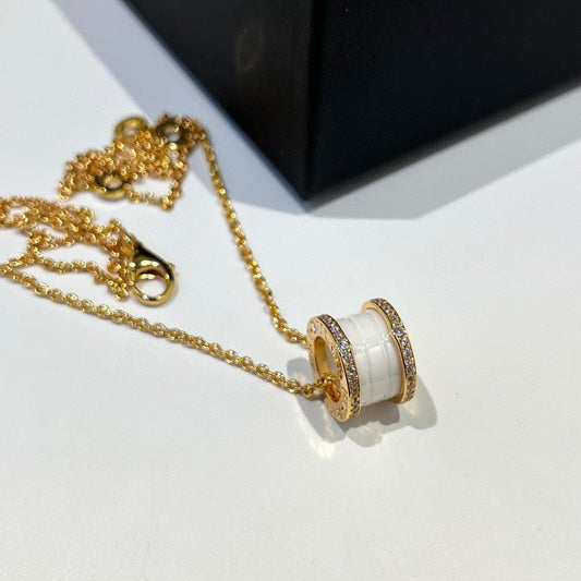 [Perla Lux]ZERO 1 WHITE CERAMIC DIAMOND PINK GOLD NECKLACE