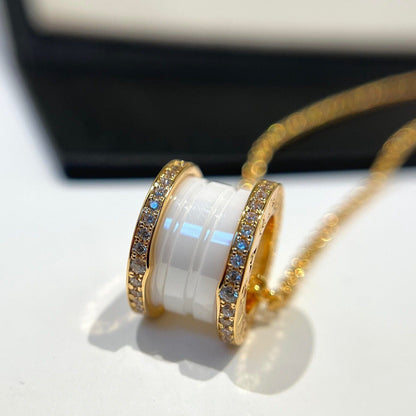 [Perla Lux]ZERO 1 WHITE CERAMIC DIAMOND PINK GOLD NECKLACE